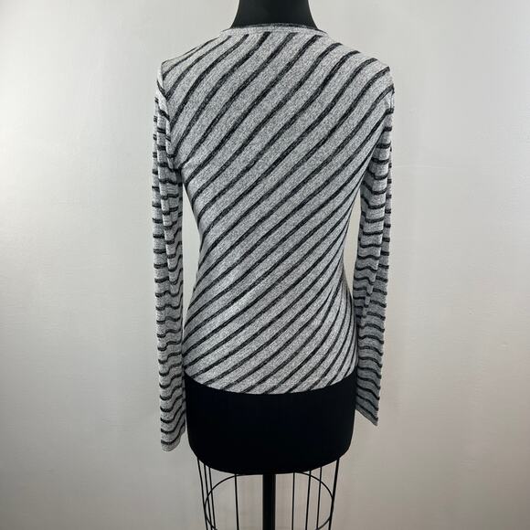 RAG & BONE Gray Black Stripe Long Sleeve Knit Top Crew Neck Casual Pullover M - Picture 4 of 7